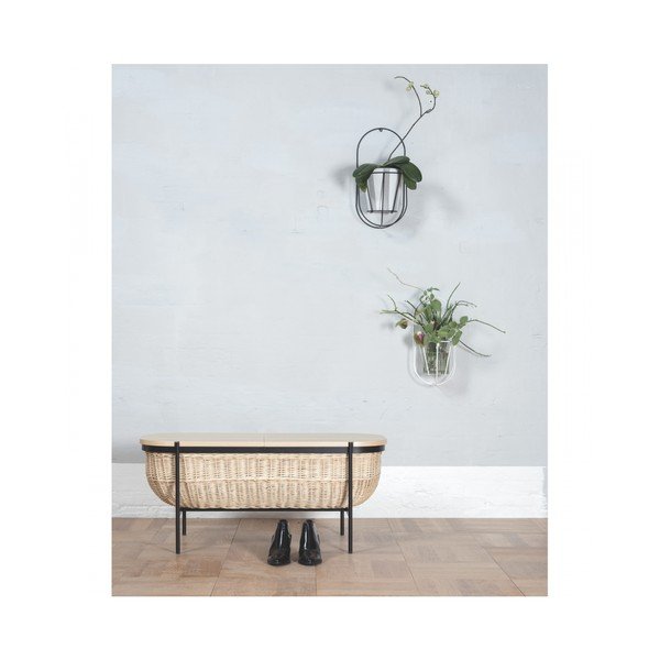 Ławka wiklinowa z czarną konstrukcją i schowkiem OK Design Willow-image-4