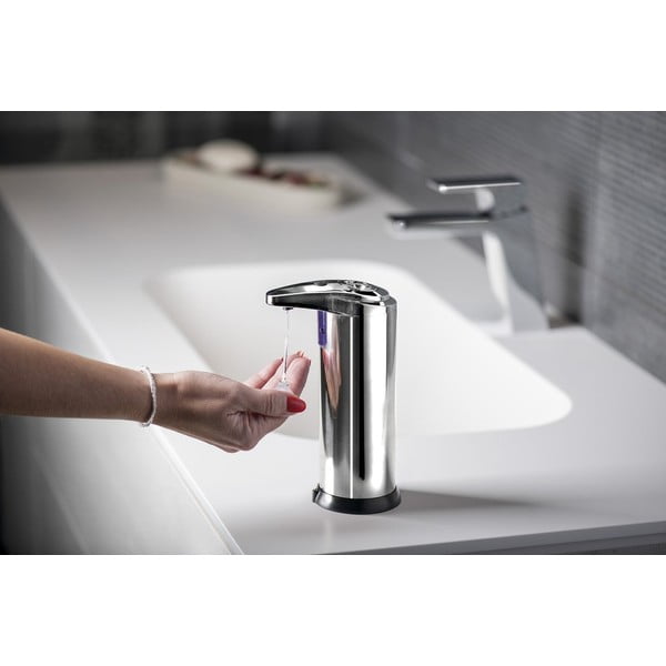 Automatyczny dozownik do mydła ze stali nierdzewnej w kolorze srebra z połyskiem 240 ml Aqualine  – Sapho-image-1