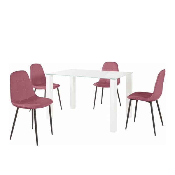 Zestaw stołu i 4 różowych krzeseł Støraa Dante, dł. stołu 120 cm