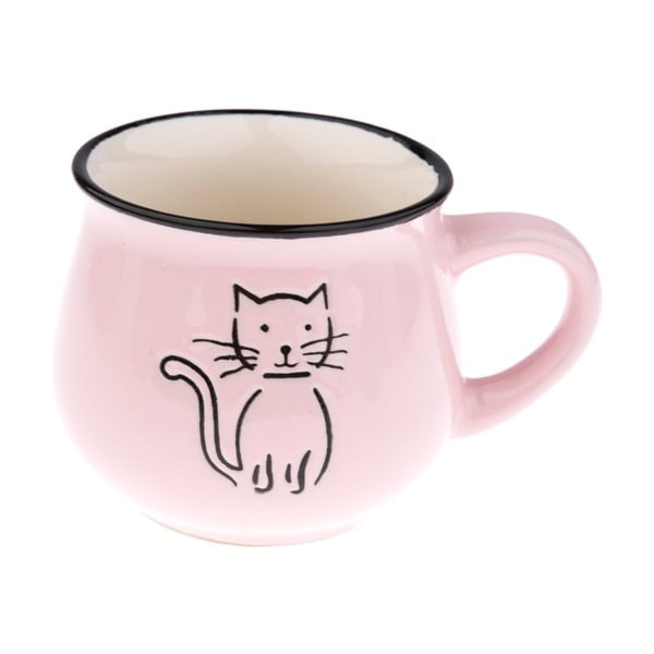 Różowy ceramiczny kubek z rysunkiem kota Dakls, obj. 0,2 l