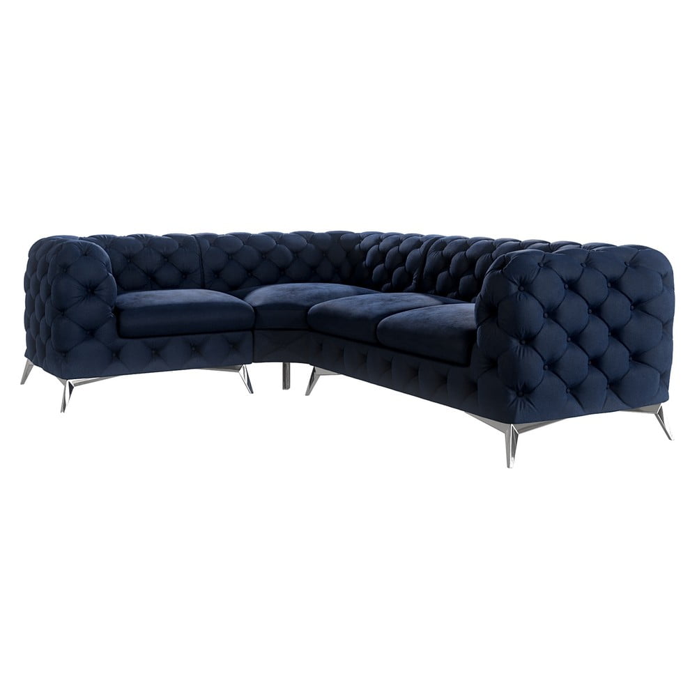 Ciemnoniebieski aksamitny narożnik (lewostronny/w kształcie litery L) Chelsea – Ropez