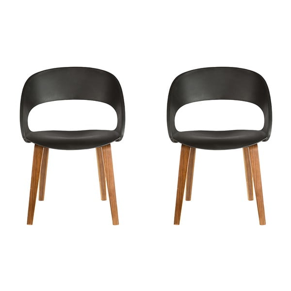 Zestaw 2 černých krzeseł z drewnianymi nogami Dementra