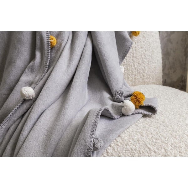 Szara polarowa narzuta 150x200 cm Pom Pom – Mijolnir-image-3