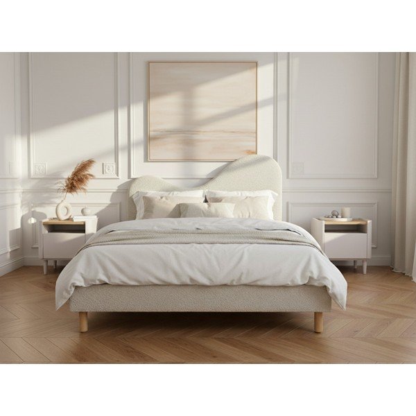 Beżowe tapicerowane tapicerowane łóżko dwuosobowe ze stelażem 160x200 cm Celina – Bobochic Paris-image-2