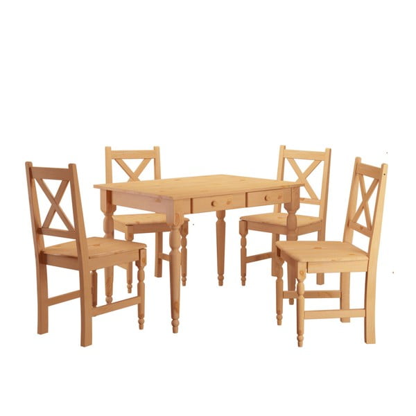 Komplet 4 krzeseł drewnianych i stołu do jadalni Støraa Normann, 105x80 cm