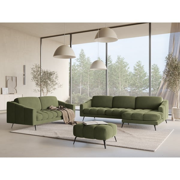 Zielona aksamitna sofa 202 cm Nalu – Makamii-image-1