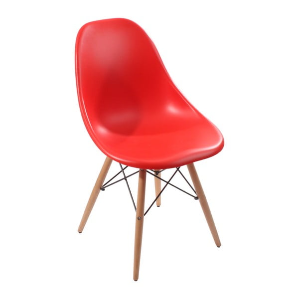 Czerwone krzesło z drewnianymi nogami InArt Stella
