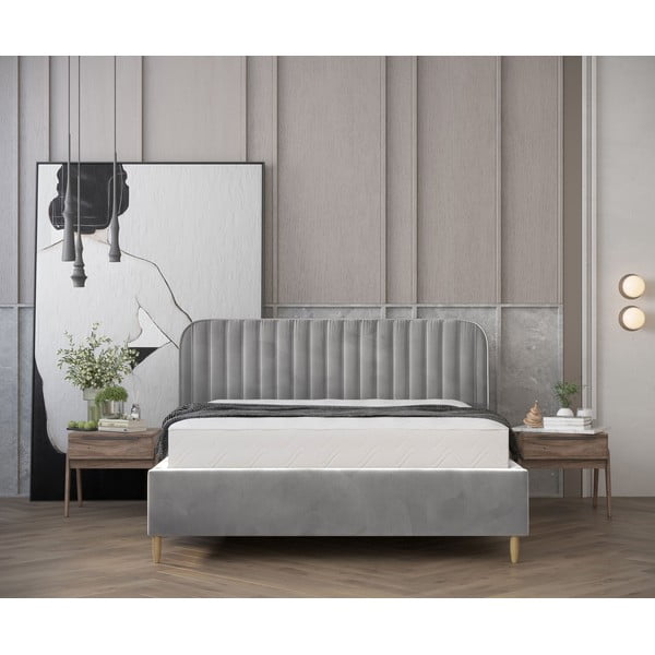 Szare tapicerowane łóżko dwuosobowe ze schowkiem i stelażem 140x200 cm Noto – Maison de Rêve-image-4