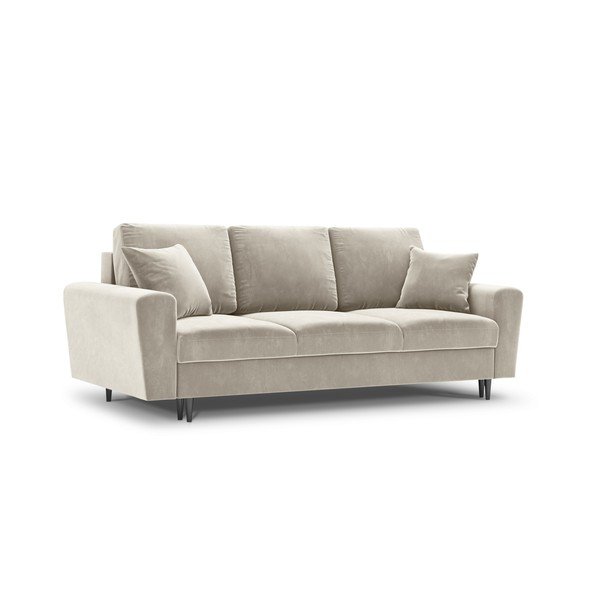 Beżowa aksamitna rozkładana sofa ze schowkiem 235 cm Kyoto – Cosmopolitan Design-image-1
