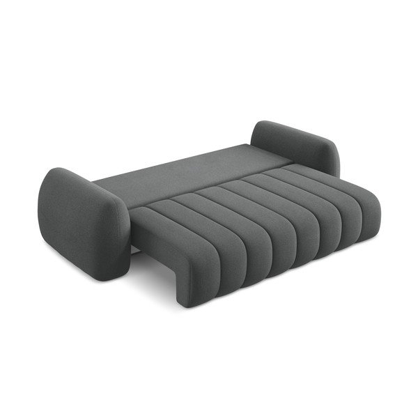Ciemnoszara sofa rozkładana z materiału bouclé ze schowkiem 266 cm Pele – Makamii-image-4