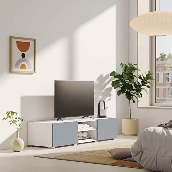 Biało-szara szafka pod TV 140x31 cm Podium – TemaHome-image-1