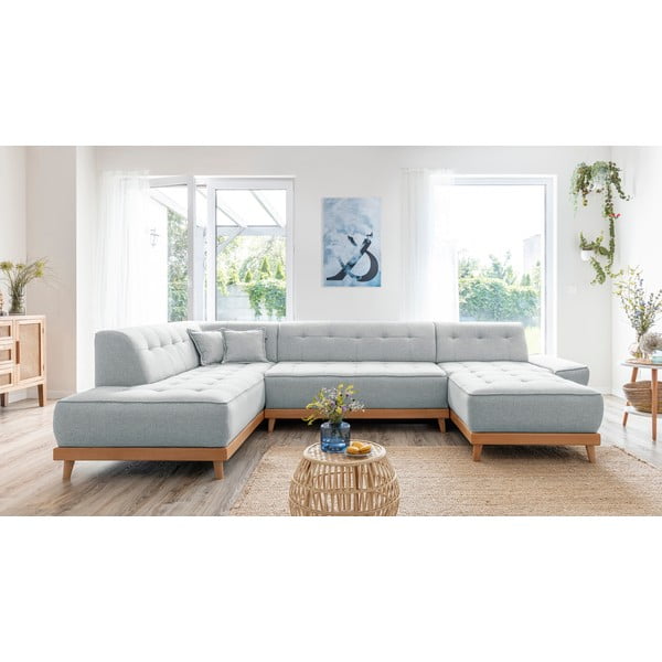 Jasnoszara rozkładana sofa w kształcie litery "U" Miuform Dazzling Daisy, lewostronna-image-1