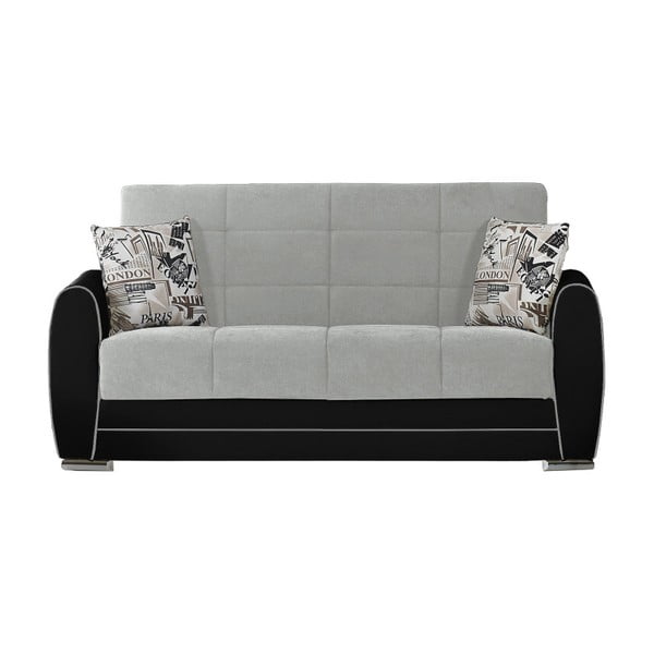 Jasnszaro-czarna dwuosobowa sofa rozkładana ze schowkiem Esidra Rest
