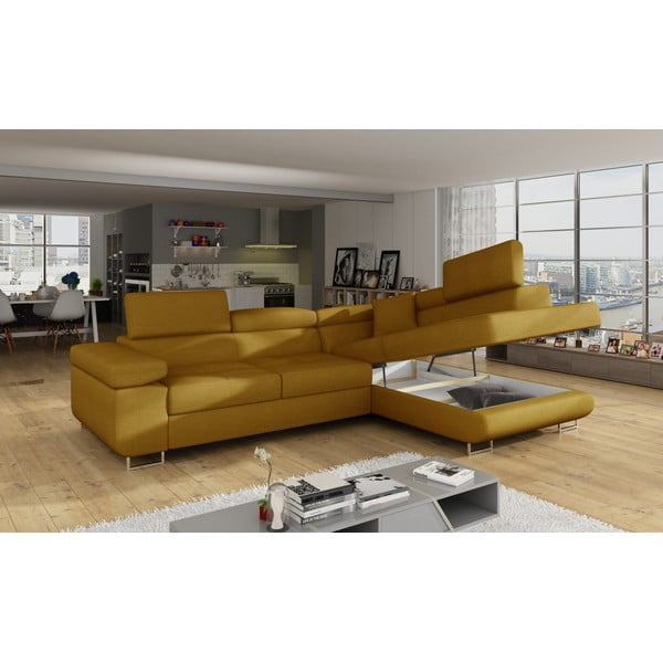 Żółty rozkładany/ze schowkiem narożnik (prawostronny/w kształcie litery L) Anton – ELTAP-image-4