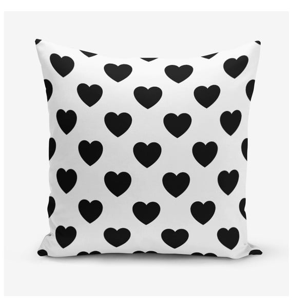 Czarno-biała poszewka na poduszkę z motywem serc Minimalist Cushion Covers, 45x45 cm