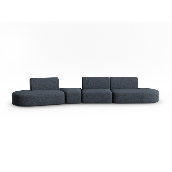 Niebieska sofa  z tkaniny szenilowej lewostronna 428 cm Paolo – Milo Casa