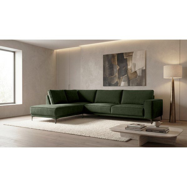 Zielony narożnik z tkaniny szenilowej (lewostronny/w kształcie litery L) Copenhagen – Scandic-image-1