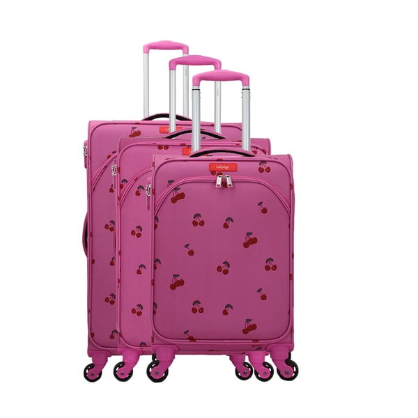 Zestaw 3 różowych walizek z 4 kółkami Lollipops Cherry