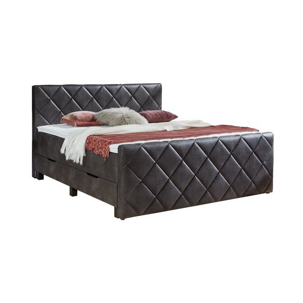 Czarne łóżko boxspring ze schowkiem 180x200 cm Chester – Rojaplast
