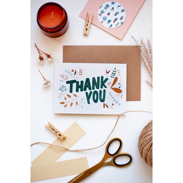 Kartka z podziękowaniem z papieru z recyklingu z kopertą Printintin Thank you, format A6-image-1