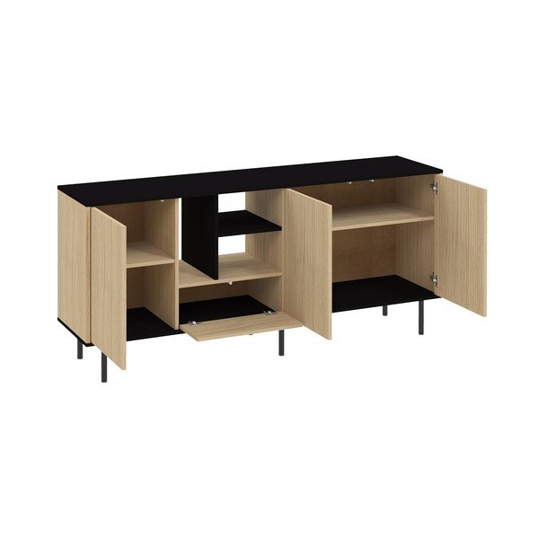 Czarna niska komoda w dekorze dębu 170x80 cm Lord – TemaHome -image-4