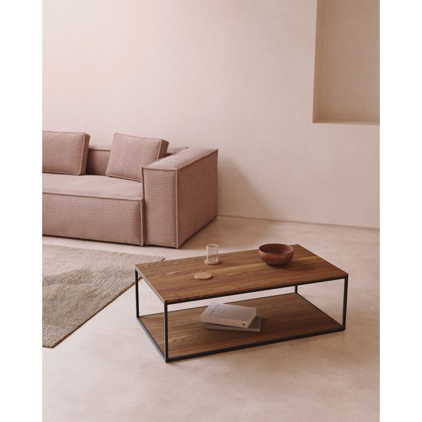 Stolik z blatem w dekorze orzecha w ciemnym naturalnym kolorze 60x110 cm Yoana – Kave Home-image-1