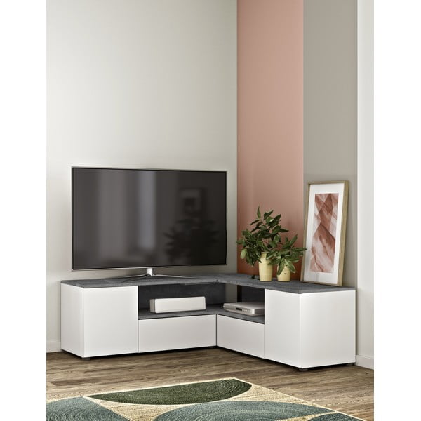 Biało-szara szafka pod TV w dekorze betonu 130x46 cm Angle – TemaHome-image-1