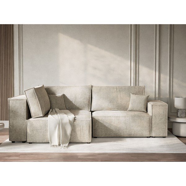 Beżowy rozkładany/ze schowkiem narożnik z tkaniny szenilowej (lewostronny/w kształcie litery L) Tonga – Maison de Rêve-image-1