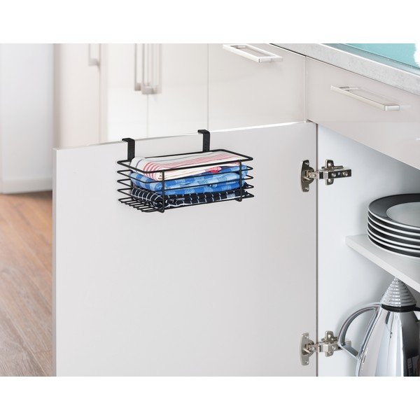 Czarny metalowy koszyk wiszący na drzwiczki kuchenne Wenko Slim, 24x15 cm-image-1