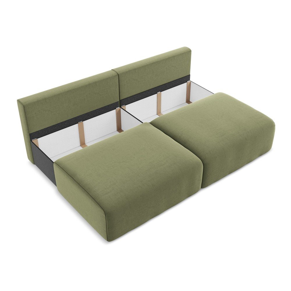 Zielona aksamitna rozkładana sofa ze schowkiem 216 cm Kalena – Makamii (zdjęcie 5)