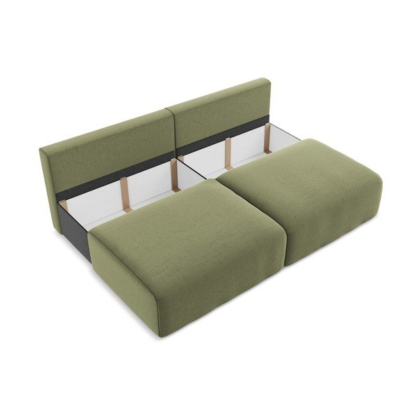 Zielona aksamitna rozkładana/ze schowkiem sofa 216 cm Kalena – Makamii-image-4