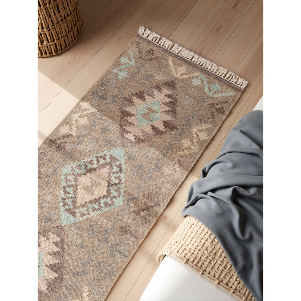 Jasnoniebiesko-beżowy wełniany chodnik dwustronny tkany ręcznie 60x190 cm Kamal Dune – Nouristan (zdjęcie 5)