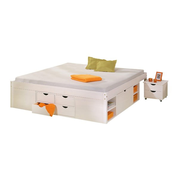 Białe drewniane łóżko dwuosobowe 13Casa Till, 140x190 cm