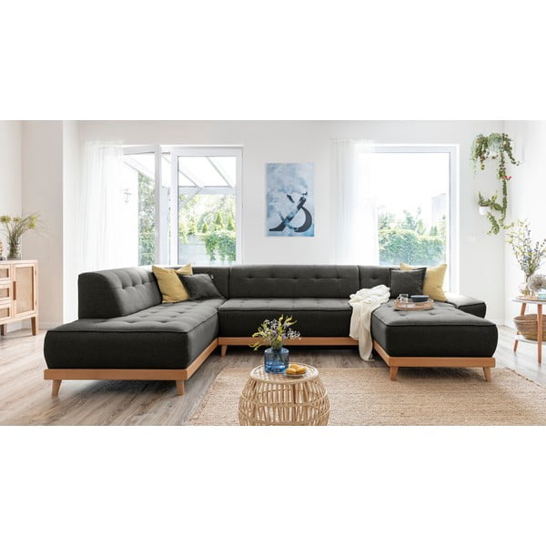 Ciemnoszara rozkładana sofa w kształcie litery "U" Miuform Dazzling Daisy, lewostronna-image-3