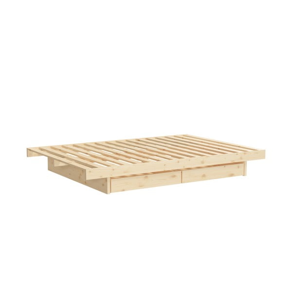 Naturalne łóżko z litego drewna sosnowego ze schowkiem i stelażem 120x200 cm Kanso – Karup Design