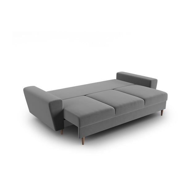Jasnoszara aksamitna rozkładana sofa ze schowkiem 235 cm Kyoto – Cosmopolitan Design-image-2