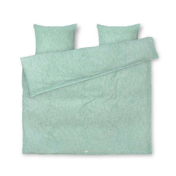 Biało-zielona pościel dwuosobowa z bawełny organicznej 200x220 cm Monochrome Lines – JUNA