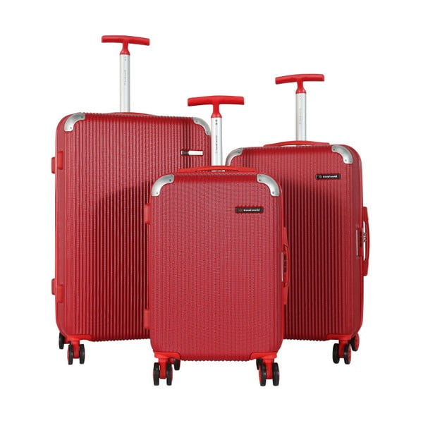 Zestaw 3 czerwonych walizek na kółkach Travel World