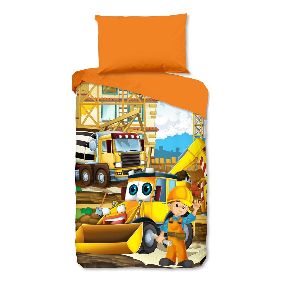 Pomarańczowa bawełniana pościel dziecięca jednoosobowa 140x200 cm Building – Good Morning
