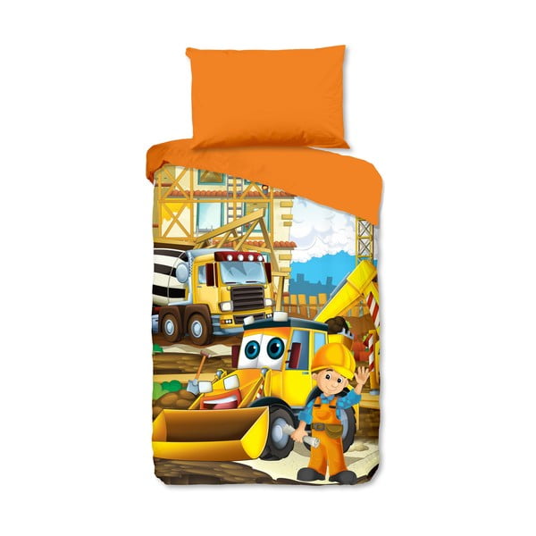 Pomarańczowa bawełniana pościel dziecięca jednoosobowa 140x200 cm Building – Good Morning