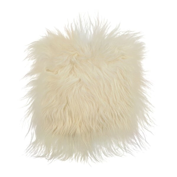 Biała poduszka futrzana do siedzenia z długim włosiem, 37x37 cm