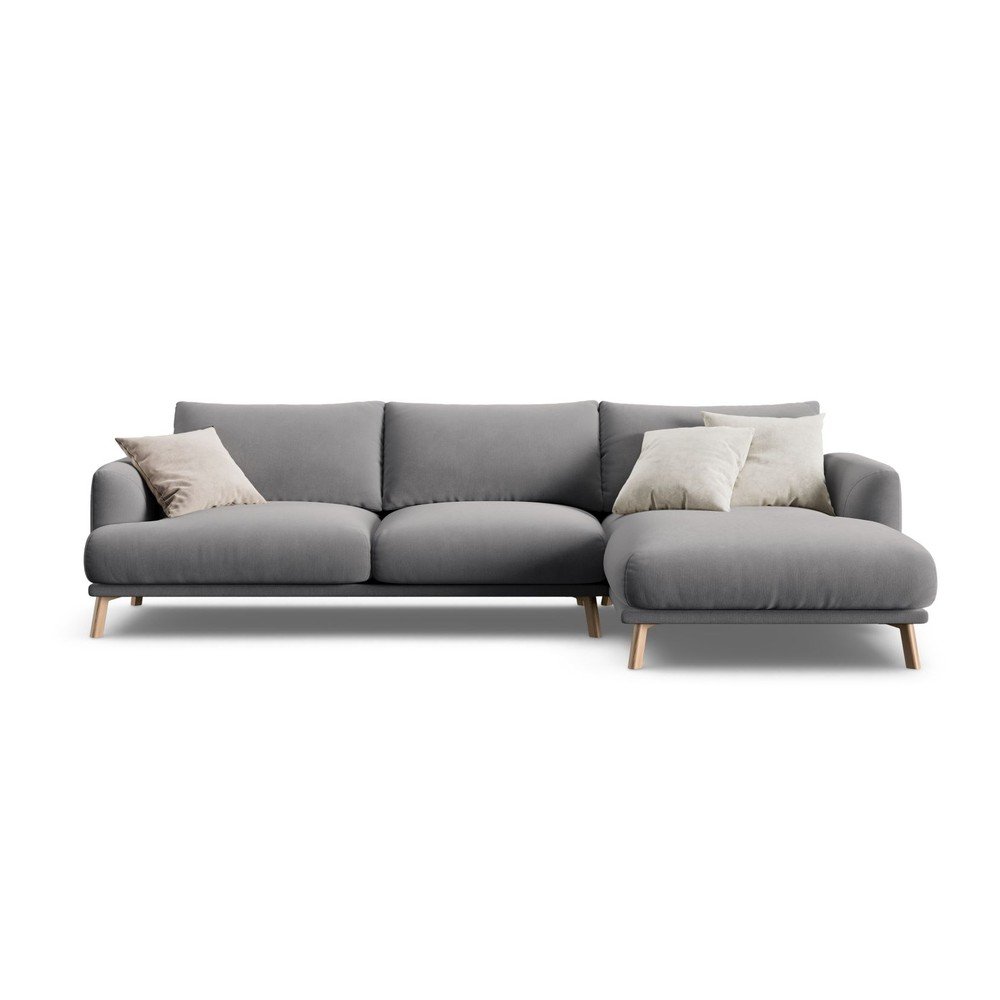 Szary aksamitny narożnik (prawostronny/z szezlongiem) Naomi – Micadoni