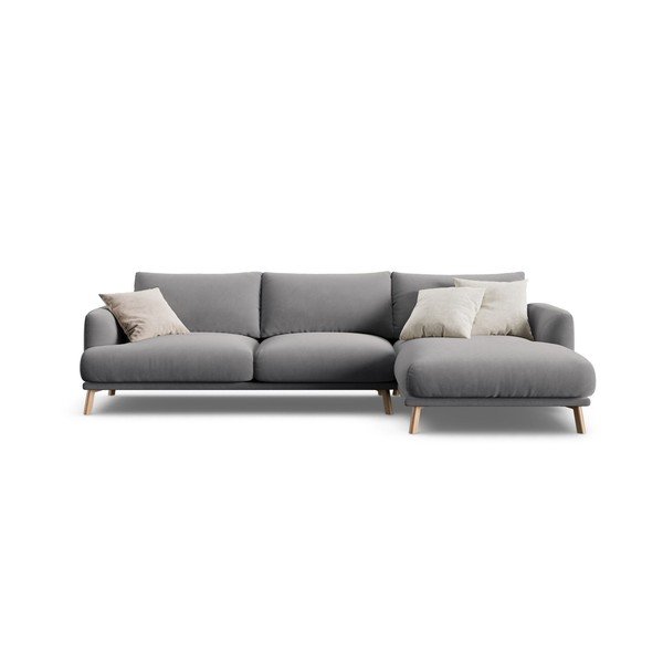 Szary aksamitny narożnik (prawostronny/z szezlongiem) Naomi – Micadoni 