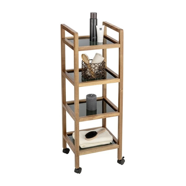 Czarno-naturalny regał łazienkowy z litego drewna akacjowego 35x101,5 cm Fondi – Wenko-image-2