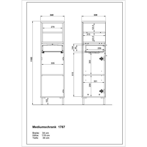 Biała wysoka szafka łazienkowa w dekorze dębu 34x118 cm Loria – Germania-image-3