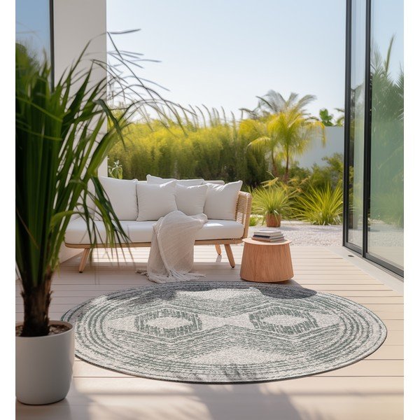 Zielono-kremowy okrągły dywan odpowiedni na zewnątrz ø 140 cm Gemini – Elle Decoration-image-1