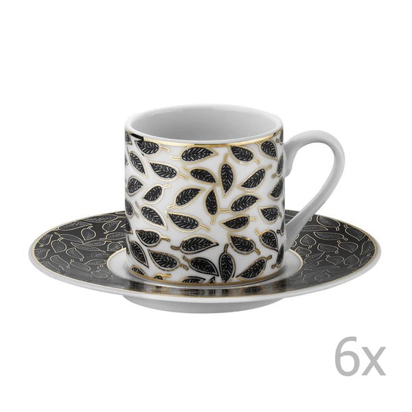 Zestaw 6 filiżanek porcelanowych do kawy ze spodkami Parthena, 50 ml