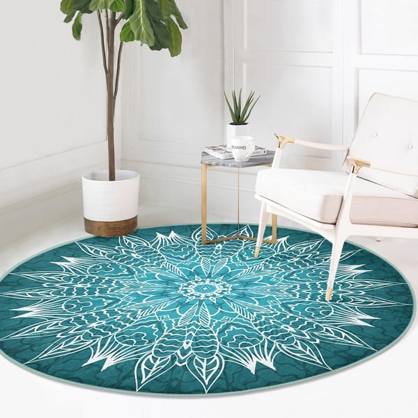 Turkusowy okrągły dywan odpowiedni do prania i robotów sprzątających ø 100 cm Comfort – Mila Home-image-2