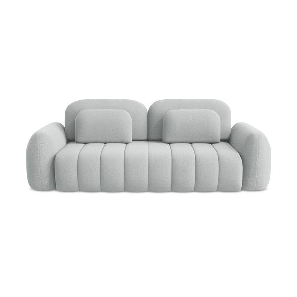 Jasnoszara sofa rozkładana z materiału bouclé ze schowkiem 266 cm Pele – Makamii