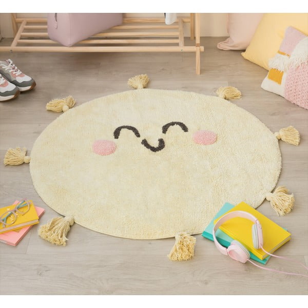 Żółty bawełniany dywan dziecięcy tkany ręcznie odpowiedni do prania ø100 cm You're My Sunshine – Lorena Canals-image-4